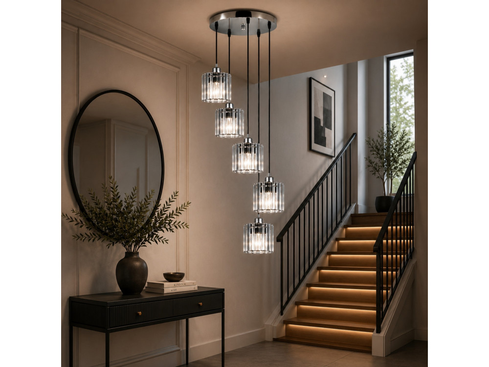 Metall-Kronleuchter „Yakops“ – 47 x 47 x 105 cm – Grau