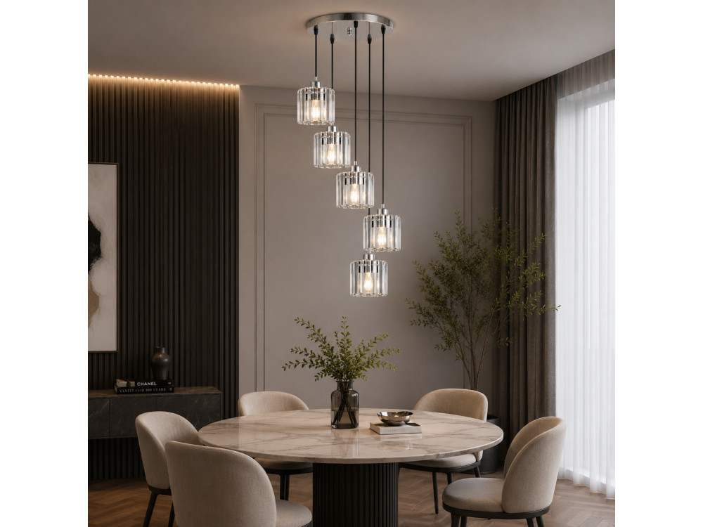 Metall-Kronleuchter „Yakops“ – 47 x 47 x 105 cm – Grau