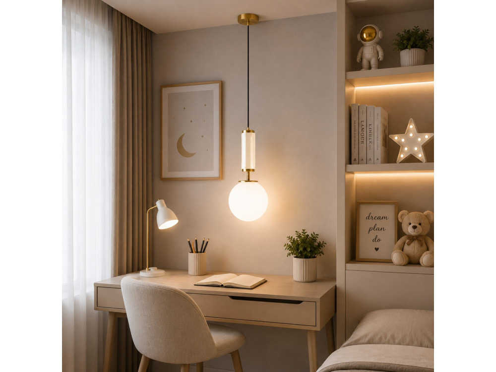 Metall-Hängeleuchte „Moira“ – 15 x 15 x 120 cm – Beige