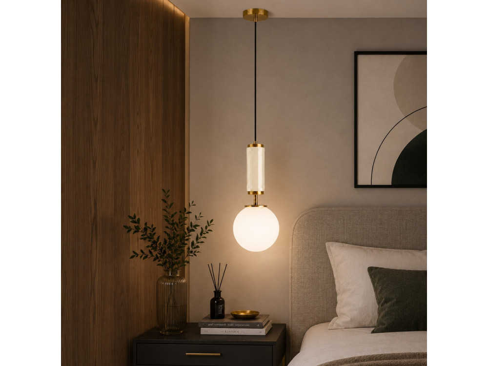 Metall-Hängeleuchte „Moira“ – 15 x 15 x 120 cm – Beige