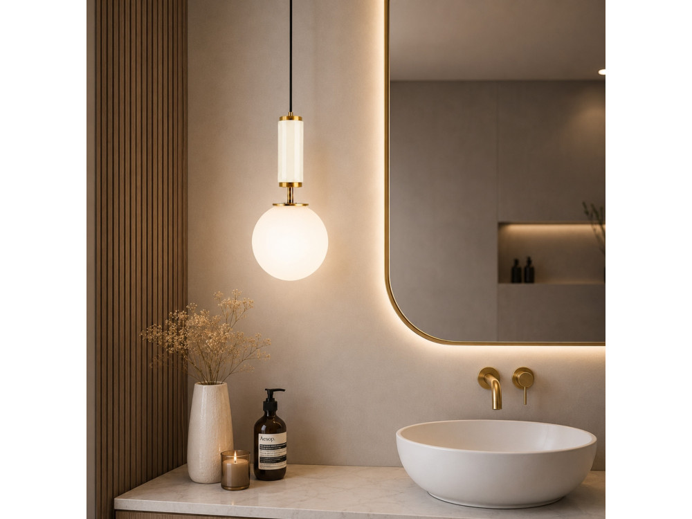 Metall-Hängeleuchte „Moira“ – 15 x 15 x 120 cm – Beige