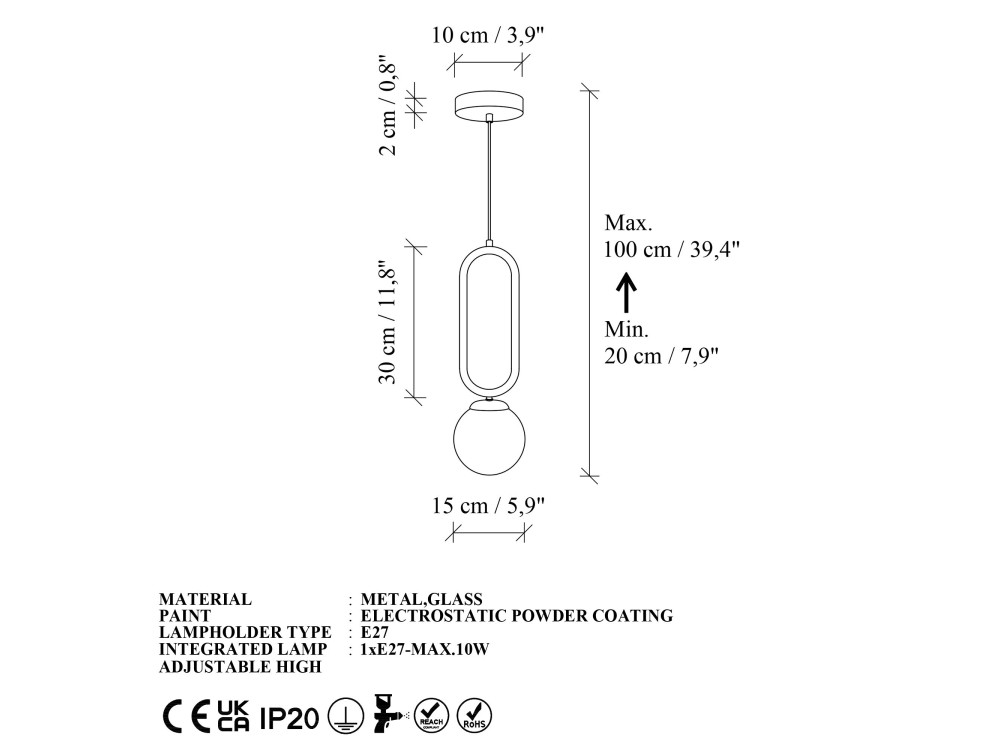 Metall-Hängeleuchte „Loop“ – 15 x 15 cm – Weiß