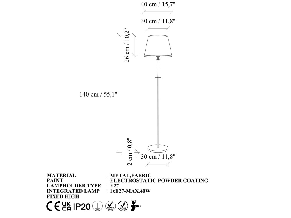 Metall-Stehlampe „Milano“ – 40 x 40 cm – Beige