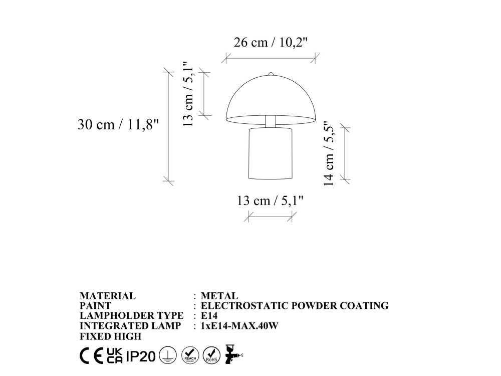 Tischlampe aus Metall „Pera“ – 26 x 26 cm – Schwarz