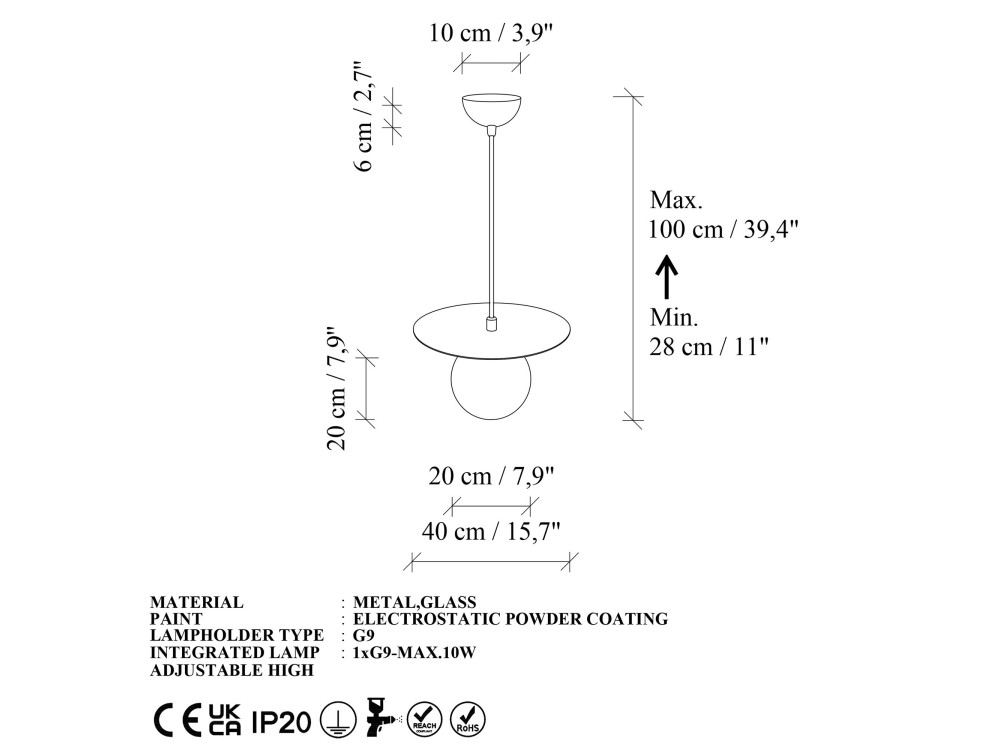 Metall-Hängeleuchte „Vesper“ – 40 x 40 cm – Rosa