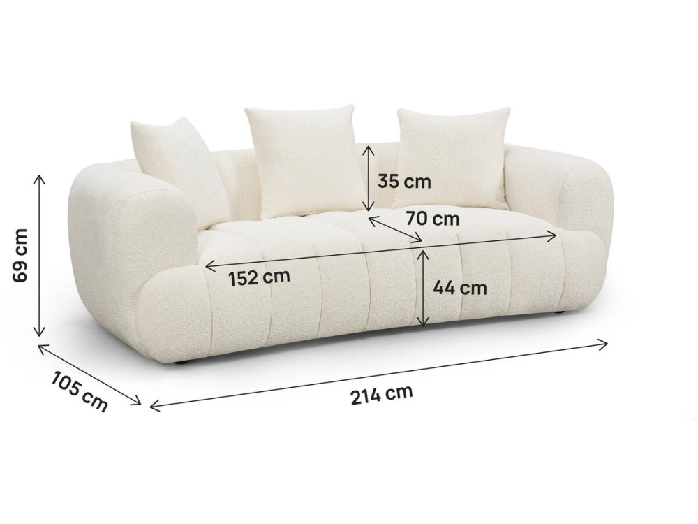 Gerades Sofa im Bubble-Stil aus strukturiertem Stoff „La Fayette“ – 3-Sitzer – Creme