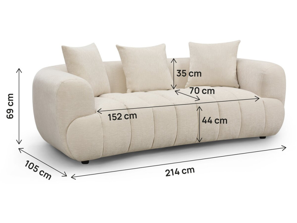 Gerades Sofa „La Fayette“ – 3-Sitzer – Beige