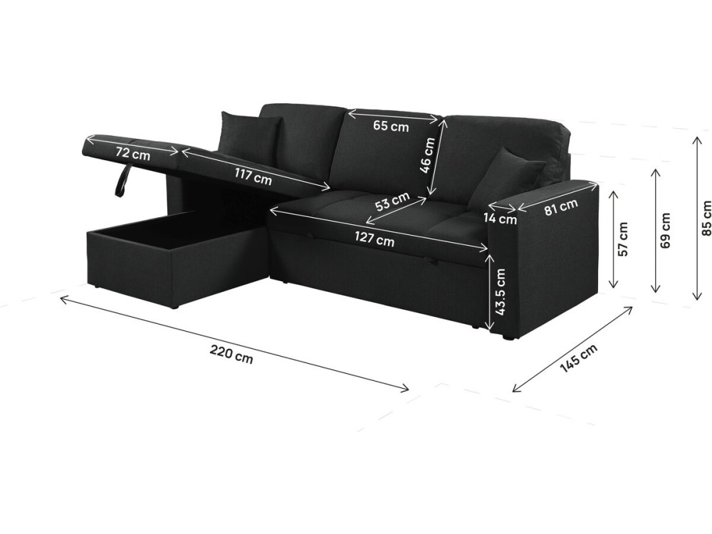 Wandelbares/umkehrbares Ecksofa im Bubble-Stil „Alain“ – 3-Sitzer – Schwarz