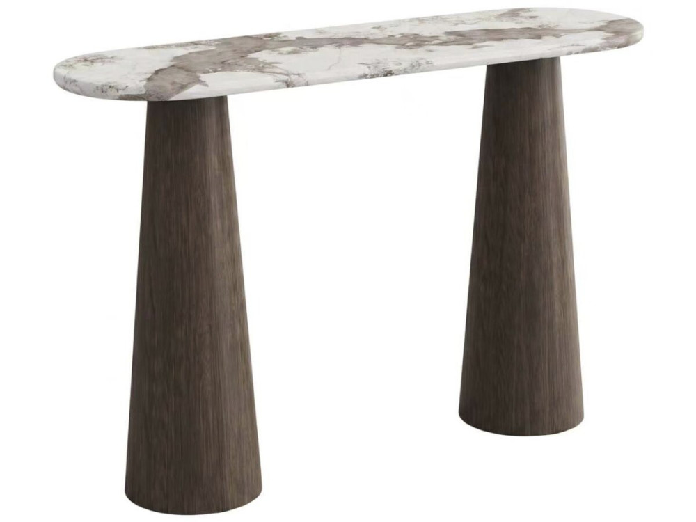 Holzkonsole mit Keramikplatte „Zora“ – 140 x 40 x 80 cm – Braun
