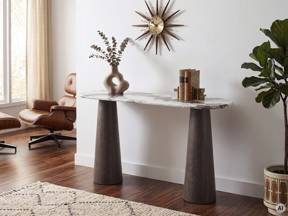 Holzkonsole mit Keramikplatte „Zora“ – 140 x 40 x 80 cm – Braun
