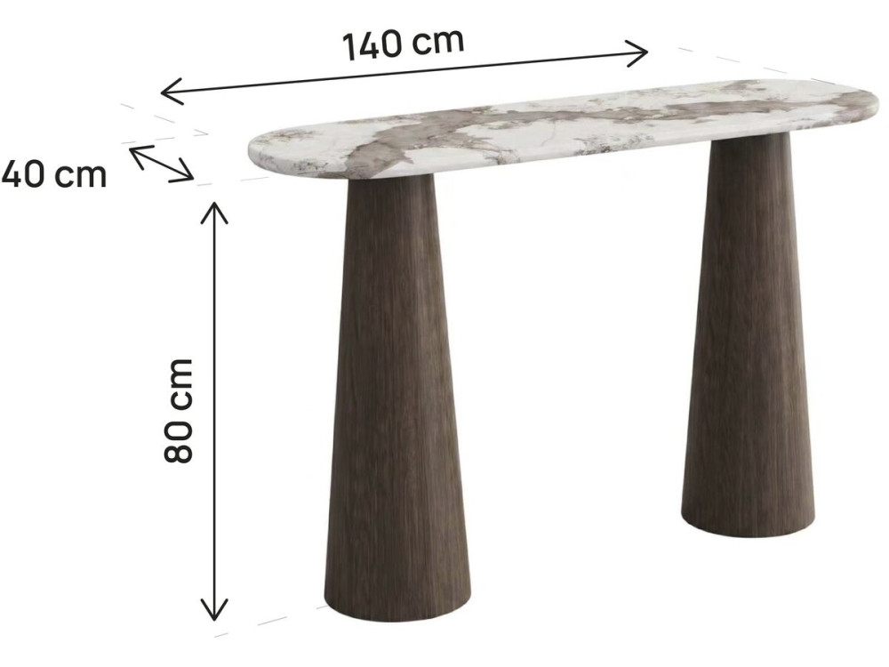 Holzkonsole mit Keramikplatte „Zora“ – 140 x 40 x 80 cm – Braun