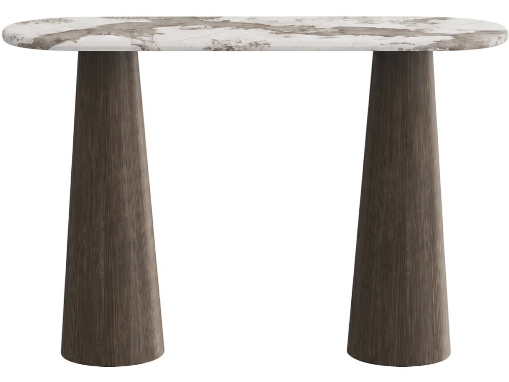 Holzkonsole mit Keramikplatte „Zora“ – 140 x 40 x 80 cm – Braun