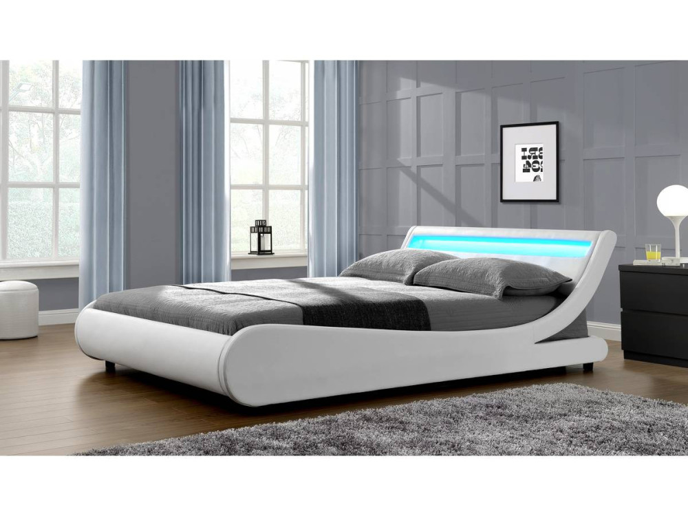 Bett "Natacha" mit Led - 140 x 190 cm - Weiß