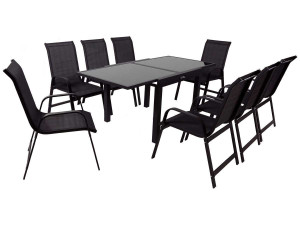 Erweiterbarer Gartenmöbel-Set  90/180  "Porto 8" - Phoenix - Schwarz - 1 Tisch + 8 Sessel