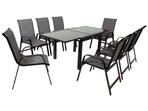 Erweiterbarer Gartenmöbel-Set "Porto 8" - 90/180 - Phoenix - Schwarz/Dunkelgrau - 1 Tisch + 8 Sessel