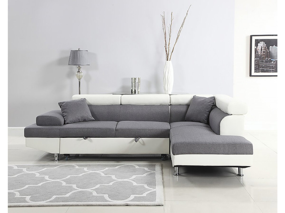 Ecksofa"Sophia luxe" - Weiß / Grau - Rechter Winkel