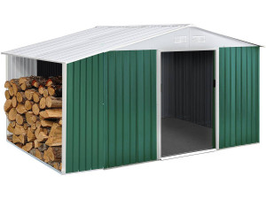 Metall Gerätehaus "Rosas" 7,06 m² mit Holzunterstand