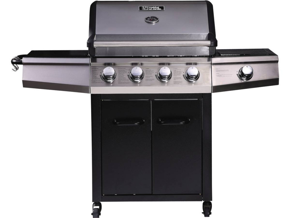 LED Gasgrill "Bingo 5" - 5 Brenner davon 1 seitlich - 15.2kW + Schutzhülle - Schwarz