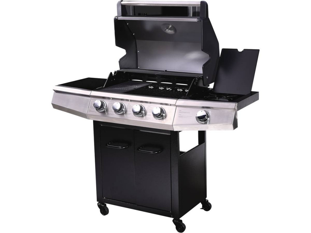LED Gasgrill "Bingo 5" - 5 Brenner davon 1 seitlich - 15.2kW + Schutzhülle - Schwarz