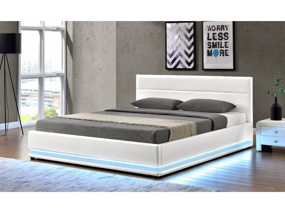Bettkasten "Anastasia" mit LED - 140 x 190 cm - Weiß