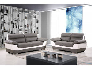 Festes Sofa aus rekonstituiertem Leder und PVC " Dallas" - 210 x 88 x 90 cm - 3 Sitze - Grau/Weiß 2