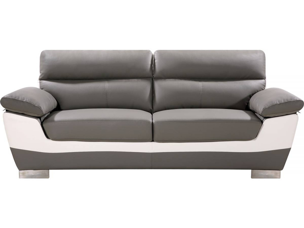 Festes Sofa aus rekonstituiertem Leder und PVC " Dallas" - 210 x 88 x 90 cm - 3 Sitze - Grau/Weiß