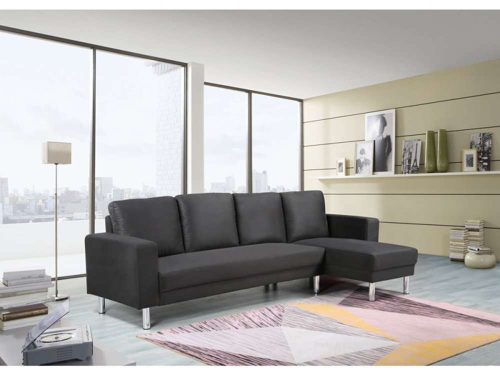 Ecksofa reversibel aus Stoff "Rio" - 5-Sitzer - Schwarz