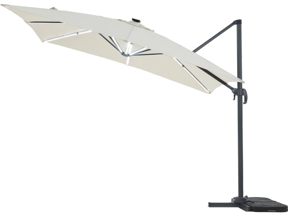 Alu Ampelschirm Sonnenschirm mit Solar LED Beleuchtung "Sun 4 Luxe" - Rechteckig - 3 x 4 m - Ecru Farbe