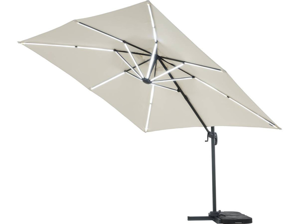 Alu Ampelschirm Sonnenschirm mit Solar LED Beleuchtung "Sun 4 Luxe" - Rechteckig - 3 x 4 m - Ecru Farbe