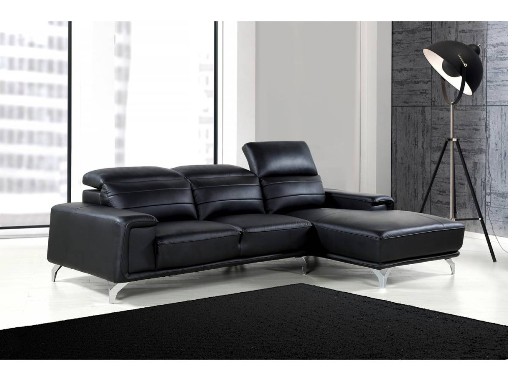 Ecksofa aus rekonstituiertem Leder und PVC "Leicester" - 4 Personen - Schwarz - Ecke links