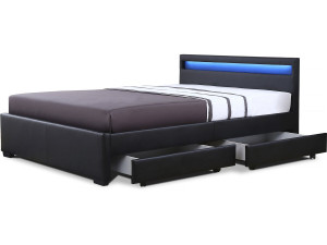 LED-Bett mit 4 Schubladen "Nico" - 140 x 190 cm - Schwarz