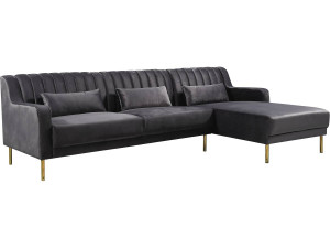 Ecksofa aus Samt "Oliver" - 275 x 161 x 81 cm - 5-Sitzer - Grau - Ecke rechts