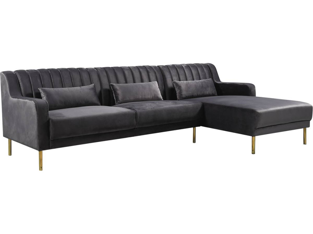 Ecksofa aus Samt "Oliver" - 275 x 161 x 81 cm - 5-Sitzer - Grau - Ecke rechts