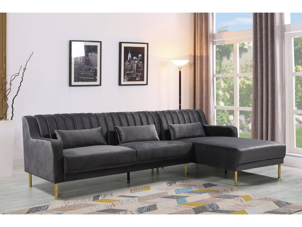 Ecksofa aus Samt "Oliver" - 275 x 161 x 81 cm - 5-Sitzer - Grau - Ecke rechts