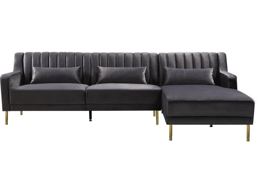 Ecksofa aus Samt "Oliver" - 275 x 161 x 81 cm - 5-Sitzer - Grau - Ecke rechts