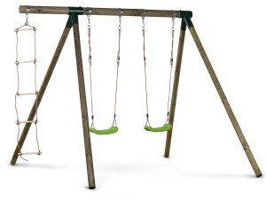 Holzschaukel "Timo" - Mit 2 Schaukeln und 1 Kletterleiter.