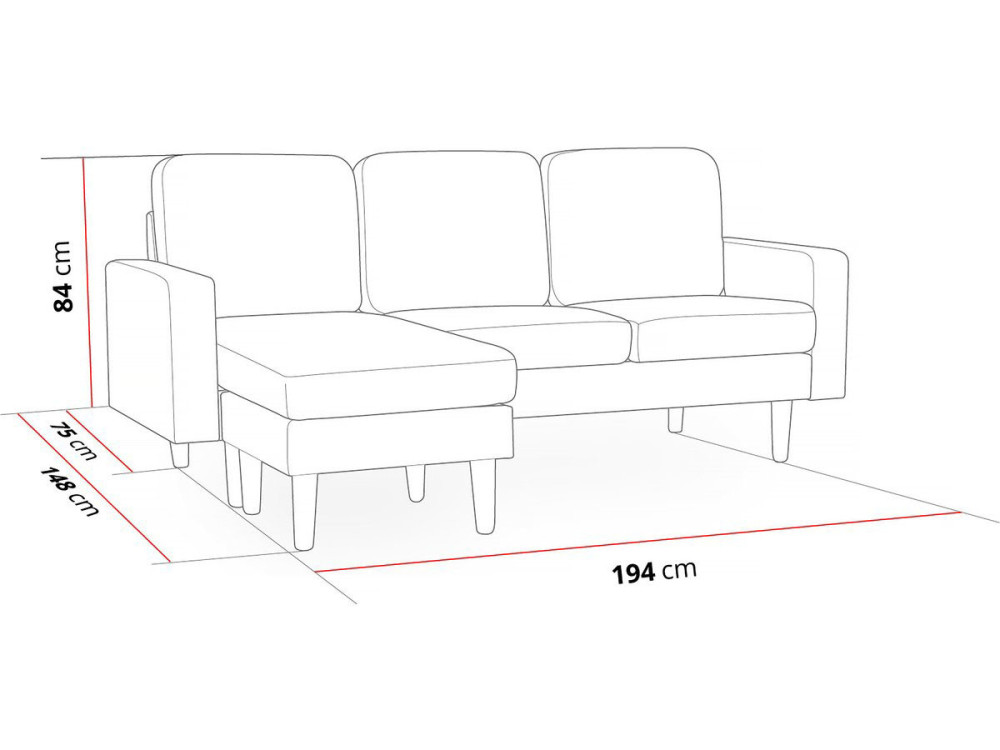 Umkehrbares Ecksofa aus rotem Stoff "Gabby"- 3-Sitzer-Sofa