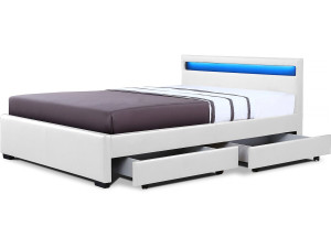 LED-Bett "Nico" mit 4 Schubladen - 140 × 190 cm - Weiß