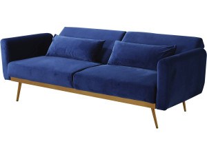 Bettsofa mit Schlaffunktion aus dunkelblauem Samt "Donia" - 203 x 81 x 83 cm - 3-Sitzer-Sofa