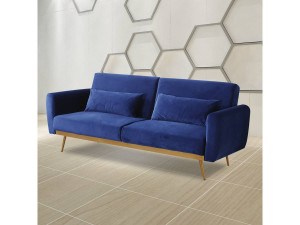 Bettsofa mit Schlaffunktion aus dunkelblauem Samt "Donia" - 203 x 81 x 83 cm - 3-Sitzer-Sofa 2