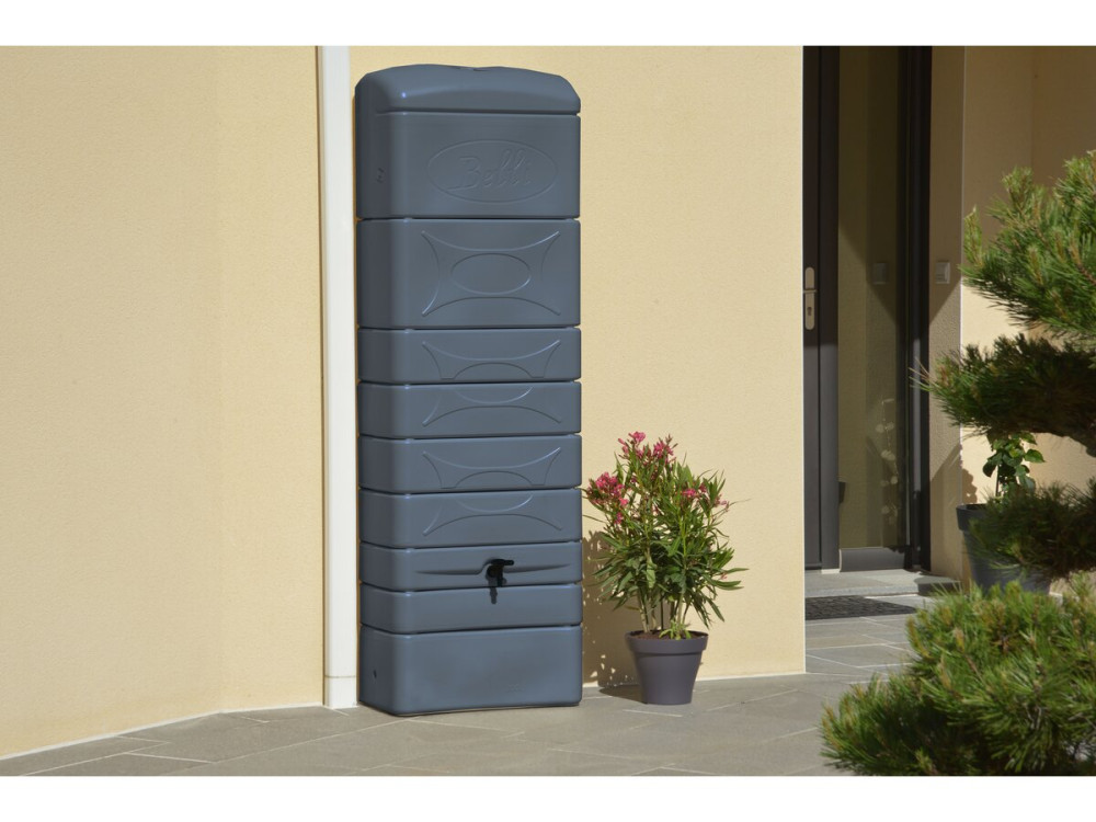 Regenwassersammler für Wand 300 l mit Dachrinnenanschluss-Set "Malang"  - Grau