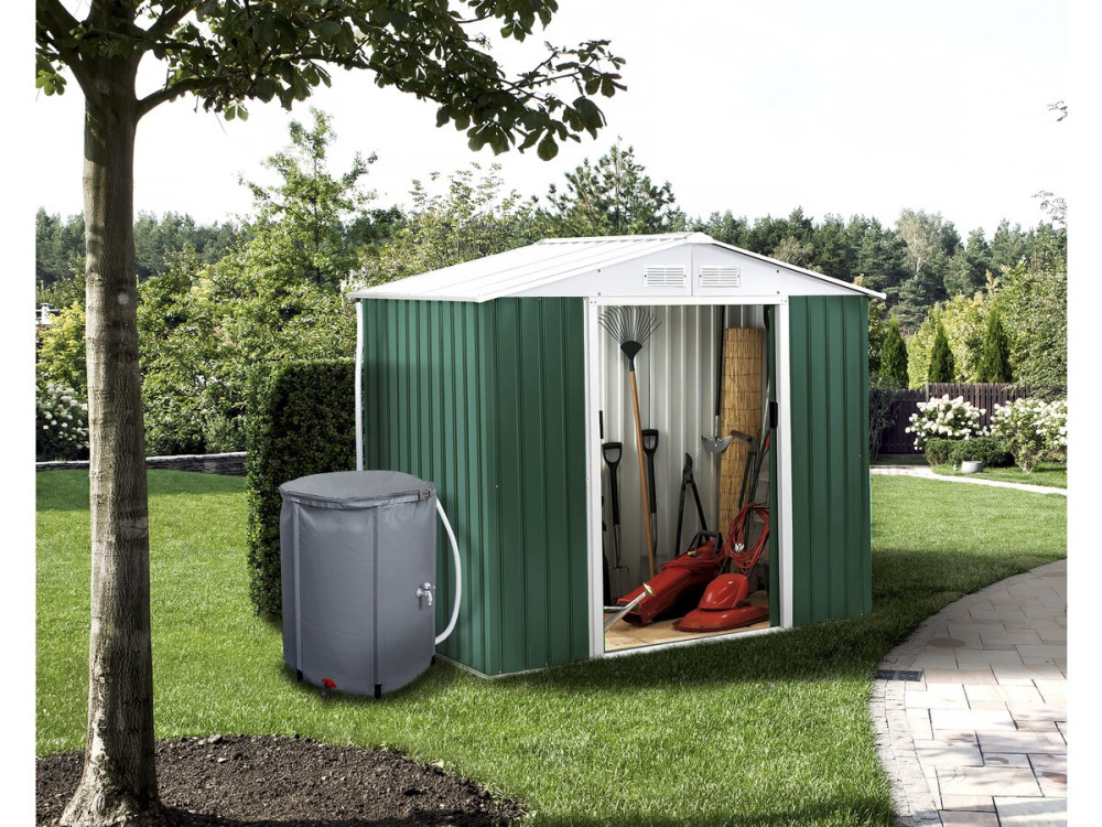 Gerätehaus aus Metall - "Rosas " - 2,71 m² mit Wasserauffangbehälter - Grün