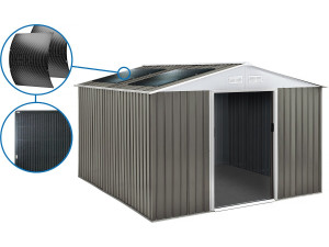 Gerätehaus aus Metall Dallas“ - 12,99 m² mit Solarpaneelen - Taupe