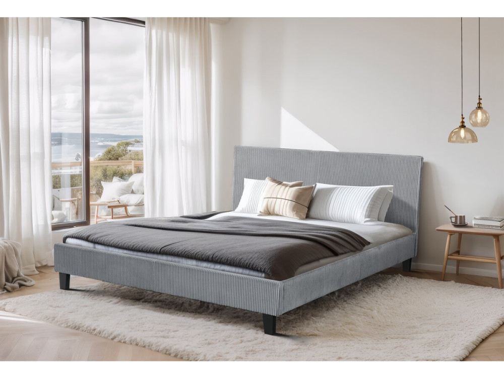 Doppelbett aus Cord "Ambre" - 160 x 200 - Grau