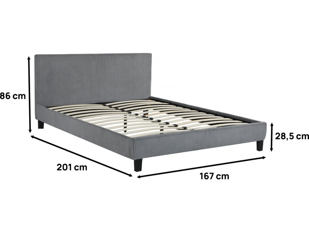 Doppelbett aus Cord "Ambre" - 160 x 200 - Grau