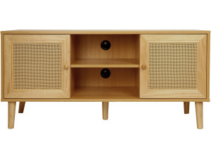 Skandinavisches TV-Möbel mit Rohrgeflecht "Iguane" - 120 x 30 x 56,5 cm - Braun