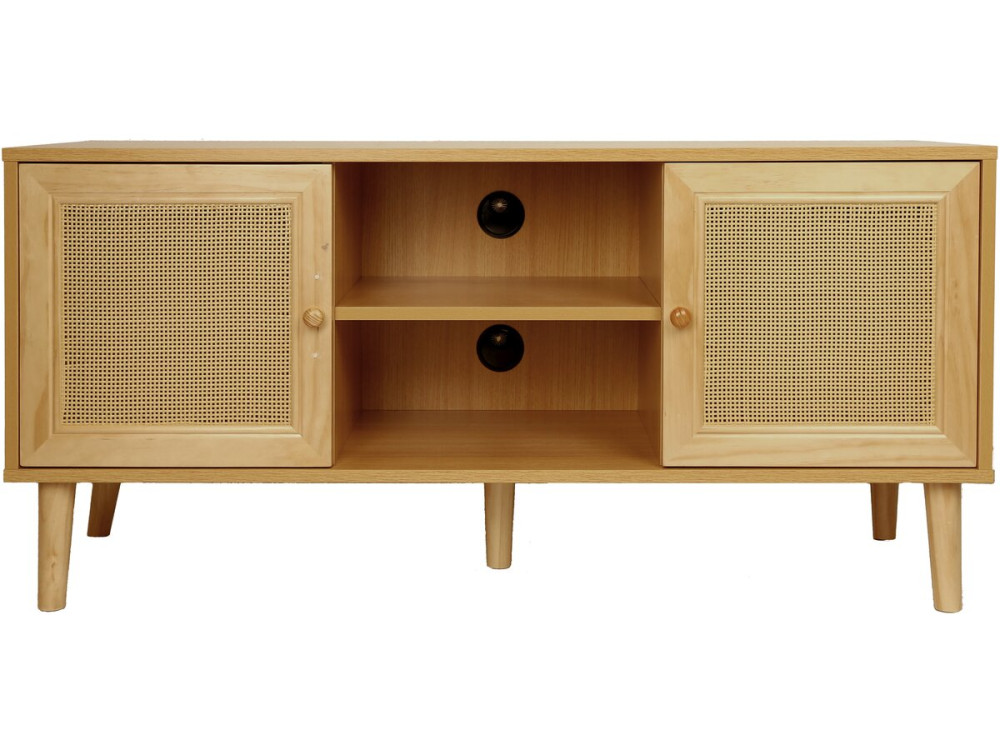 Skandinavisches TV-Möbel mit Rohrgeflecht "Iguane" - 120 x 30 x 56,5 cm - Braun