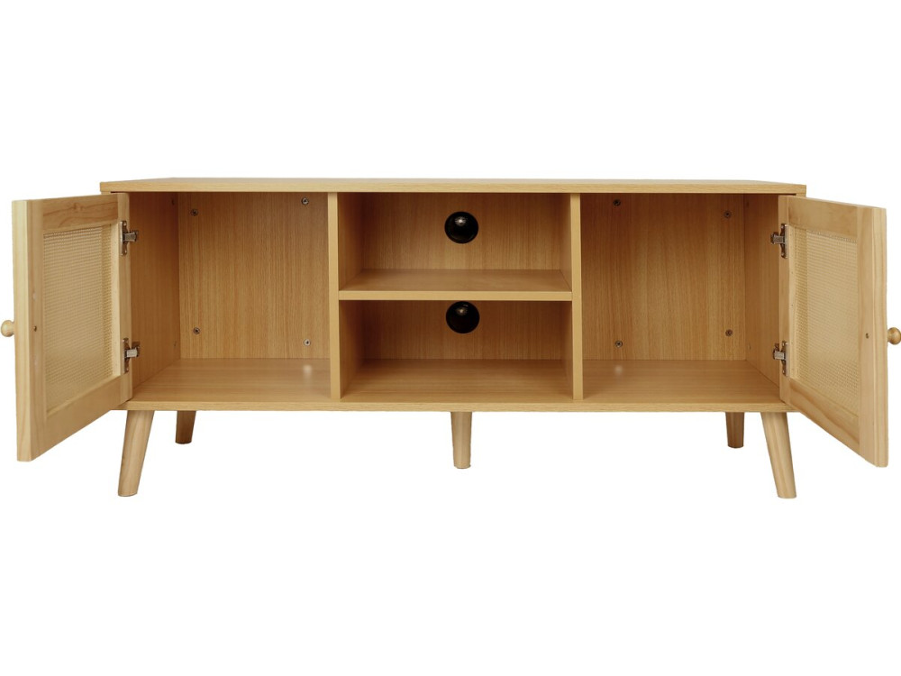 Skandinavisches TV-Möbel mit Rohrgeflecht "Iguane" - 120 x 30 x 56,5 cm - Braun