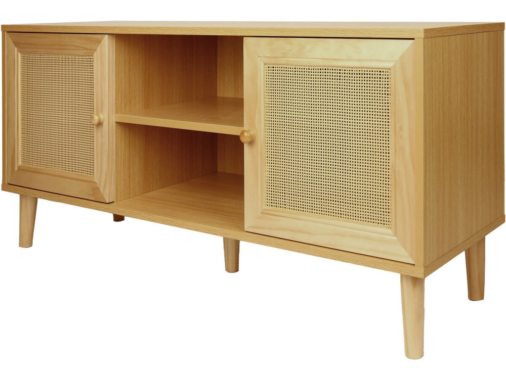 Skandinavisches TV-Möbel mit Rohrgeflecht "Iguane" - 120 x 30 x 56,5 cm - Braun
