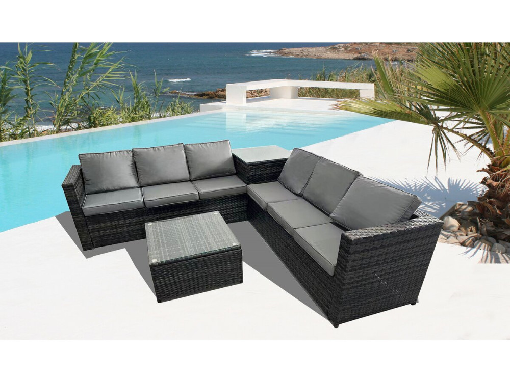 Gartenlounge aus Polyrattan 6 Personen "Katy" - Grau